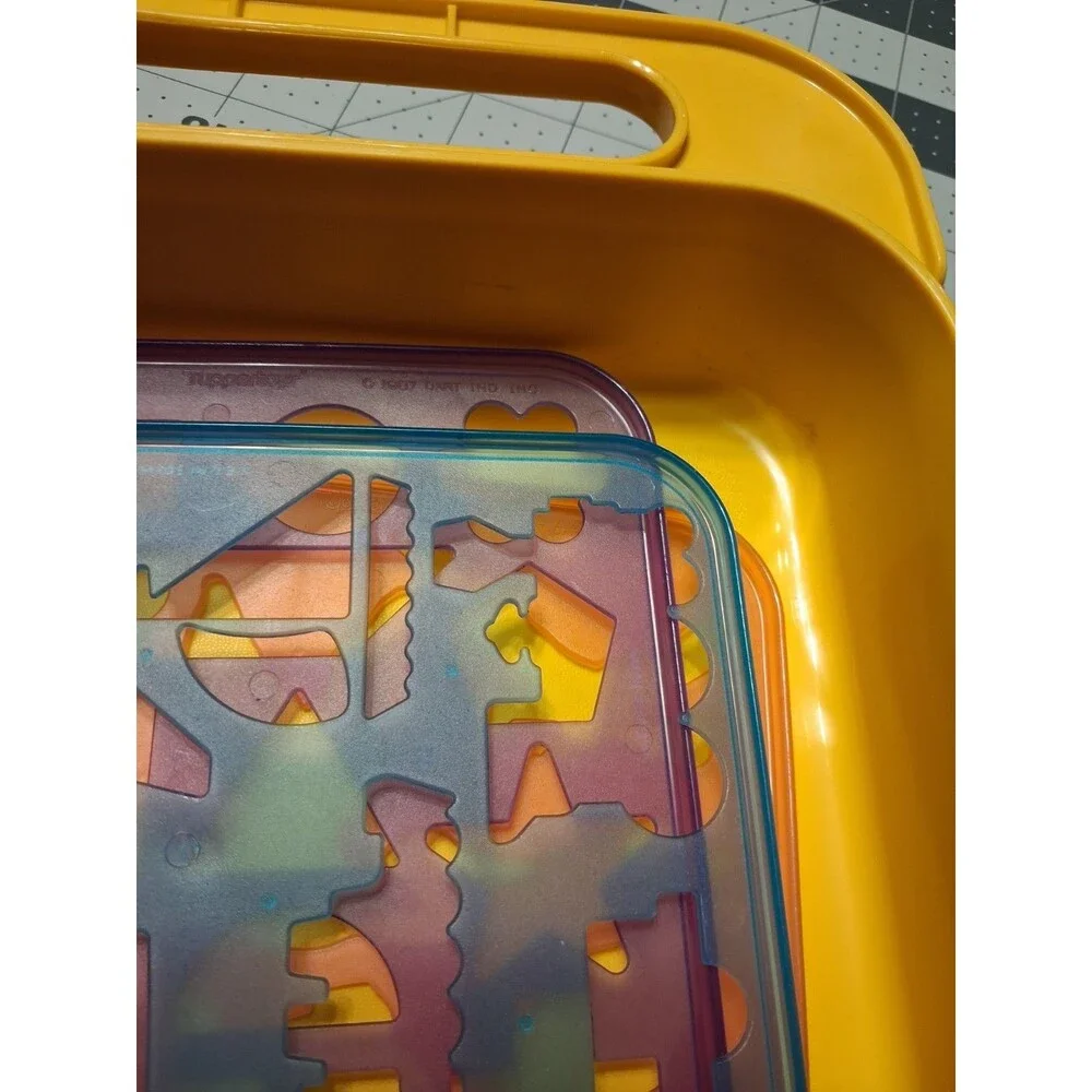 Vintage Yellow Tupperware Stencil Case With Stencils